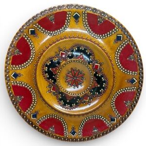 8” Romanian Hand Painted and Carved Wooden Plate